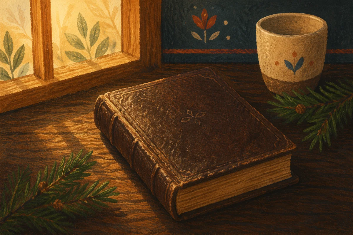 Leather Bible on Dark Walnut Table