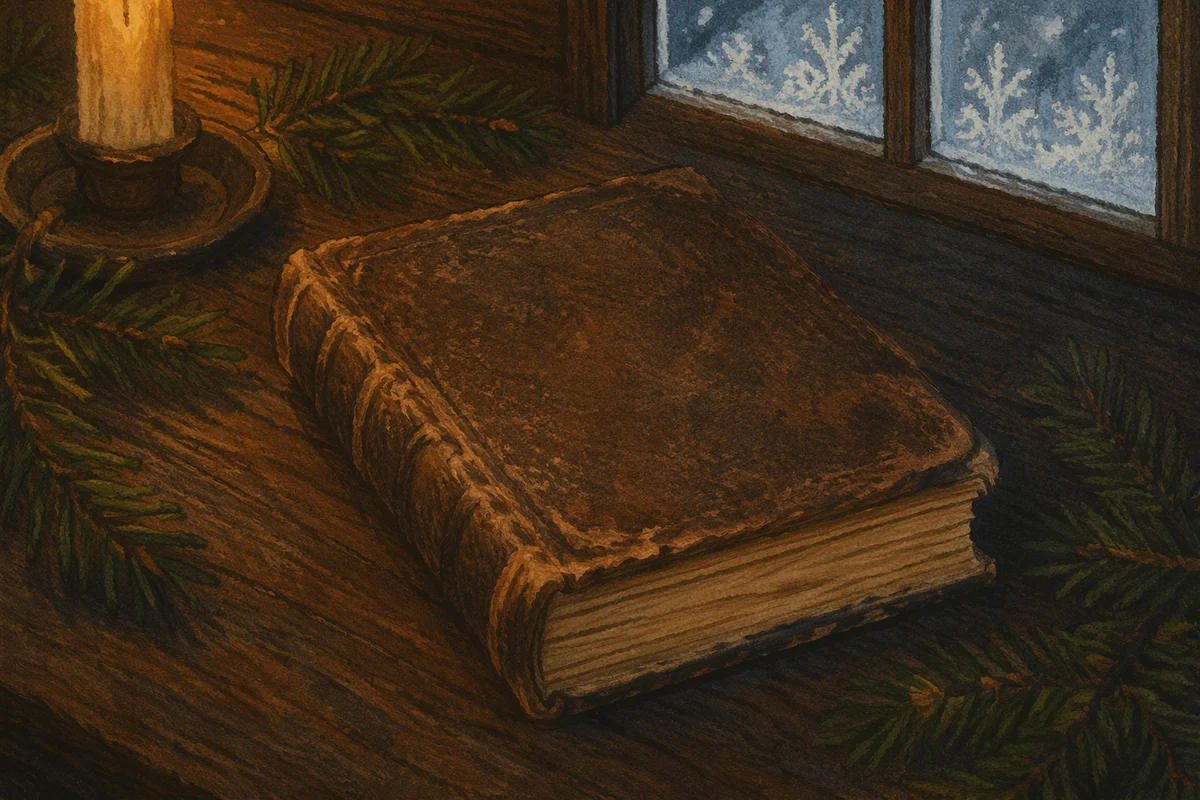 Leather Bible on Evergreen Cabin Table