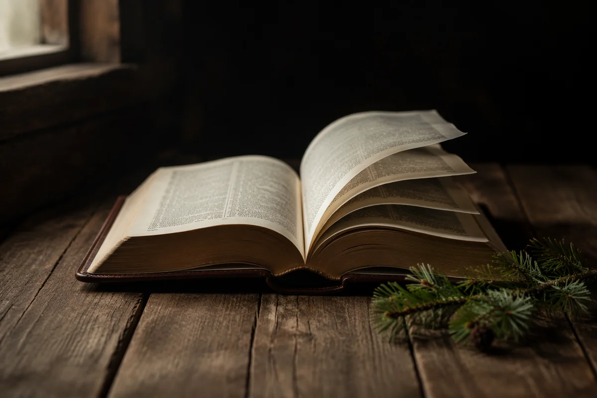 Open Leather Bible on Rustic Wood