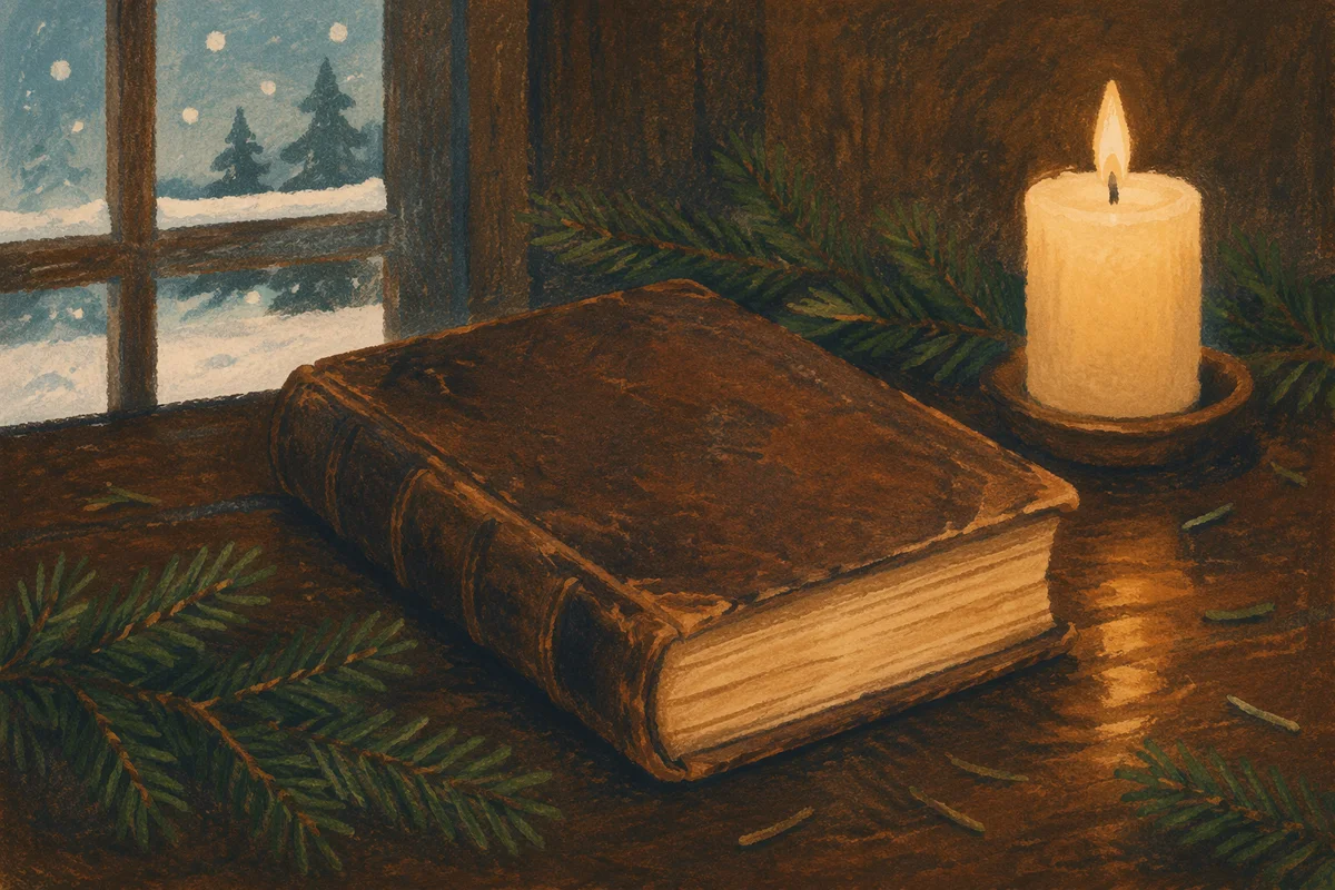 Leather Bible with Evergreen and Candlelight