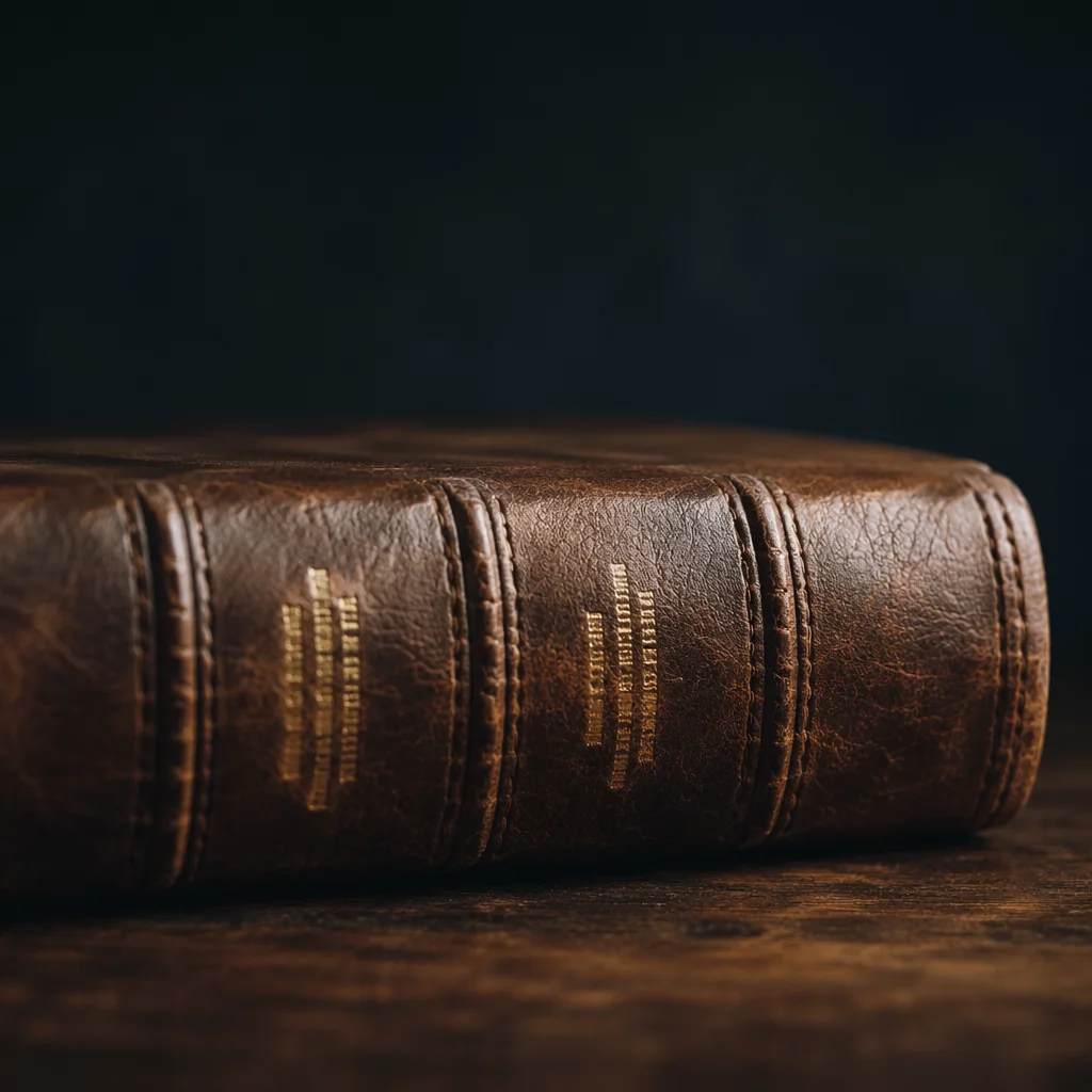 Leather Bible on Dark Walnut Table