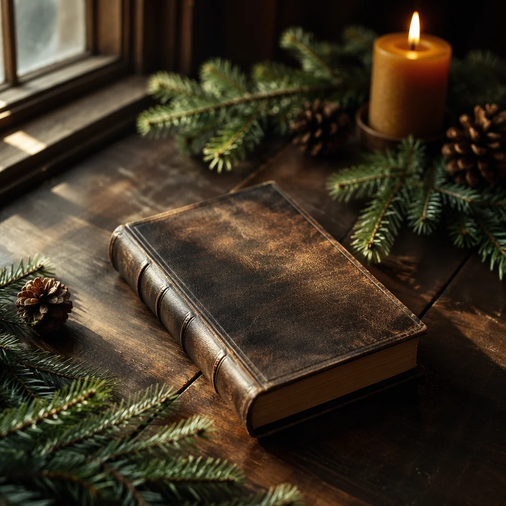 Worn Leather Bible with Evergreen Sprigs