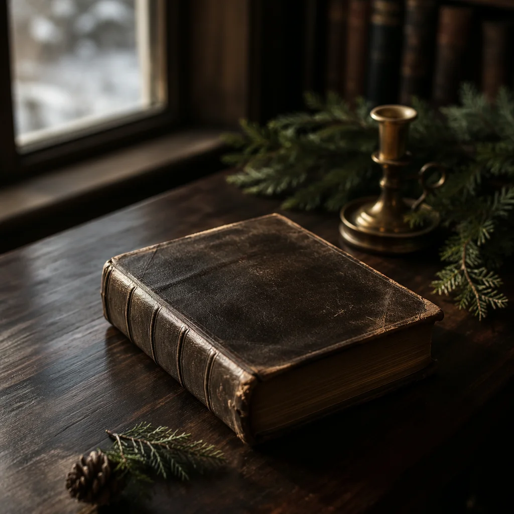 Worn Leather Bible with Evergreen Sprigs