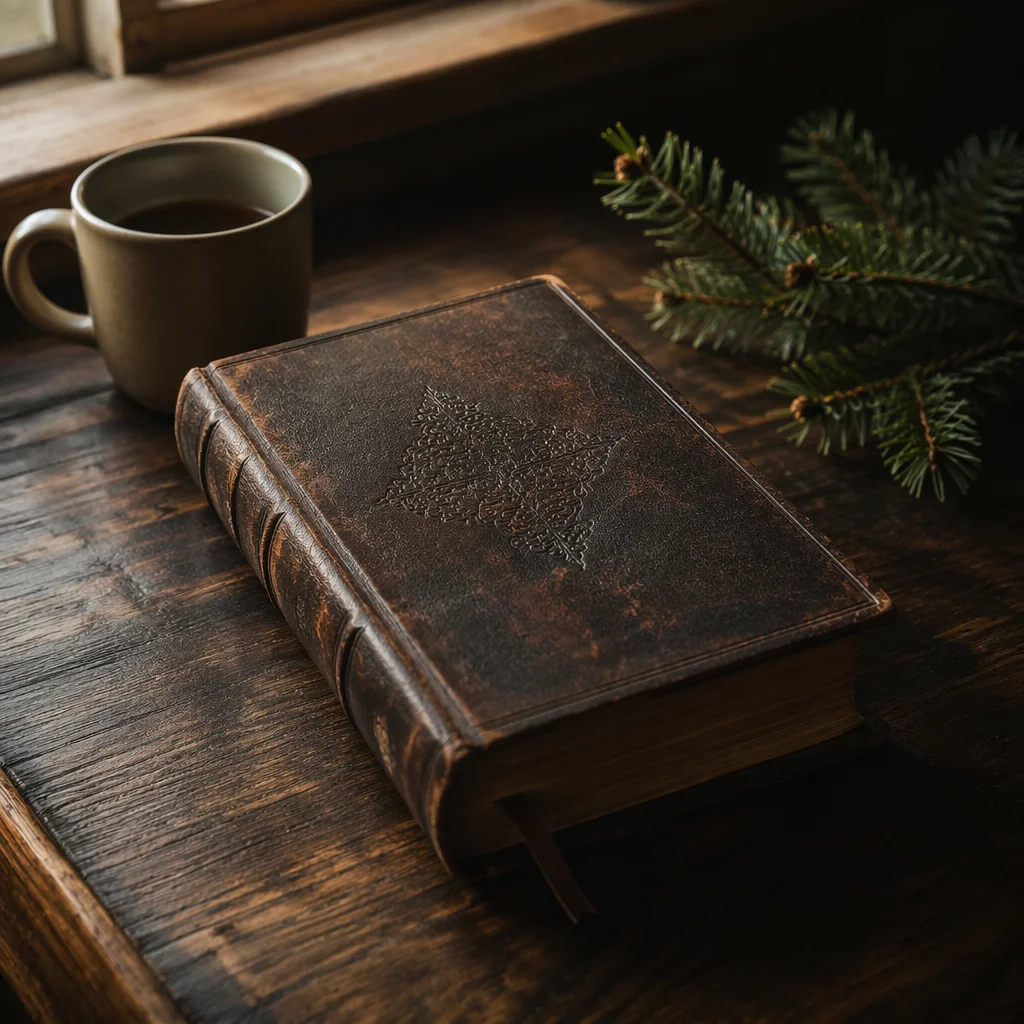 Worn Leather Bible with Evergreen Accent