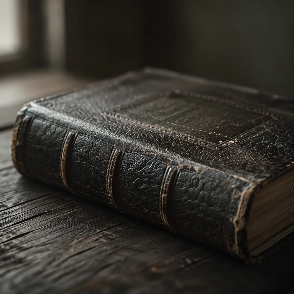 Aged Leather Bible on Dark Wood