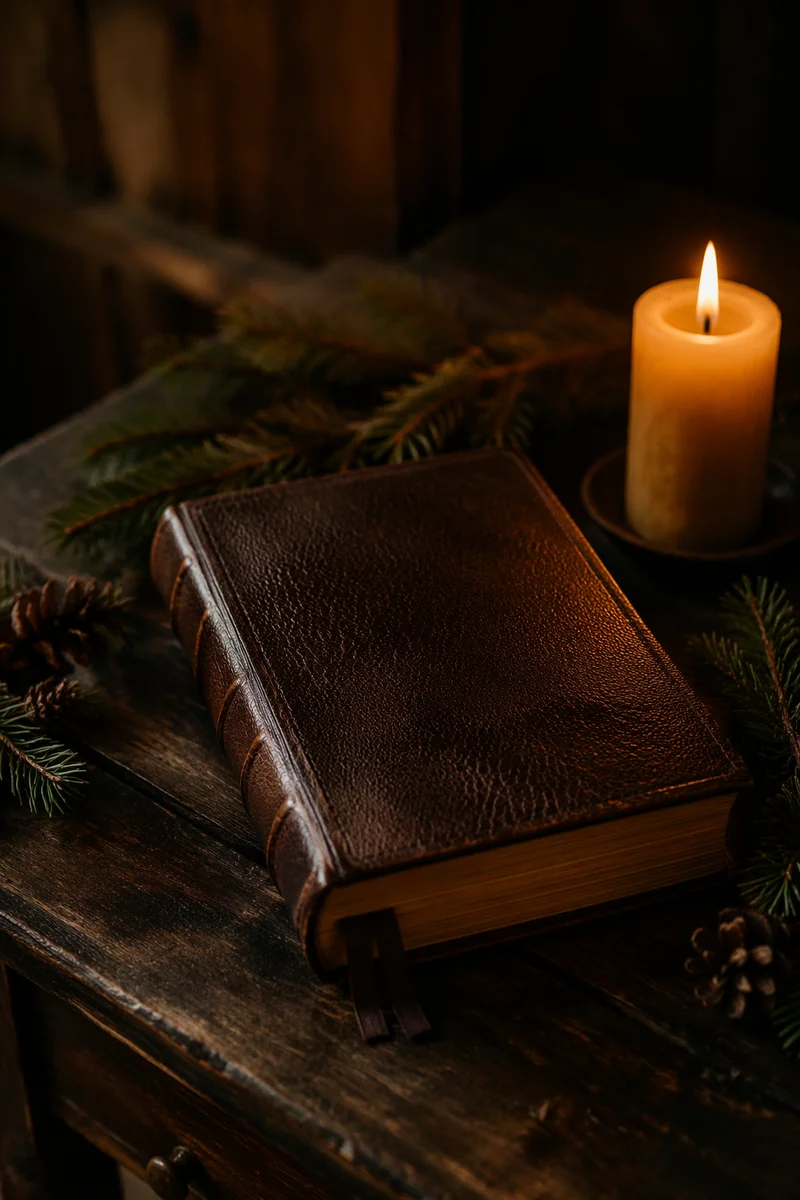 Leather Bible with Evergreen Candlelight