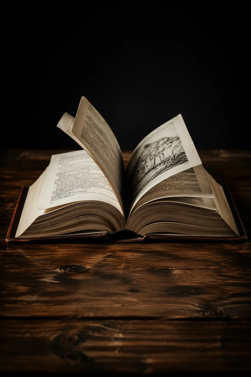 Open Leather Bible on Dark Wood