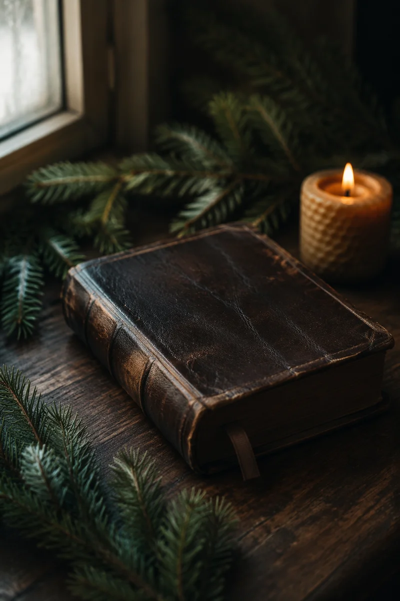 Leather Bible on Dark Walnut with Evergreen