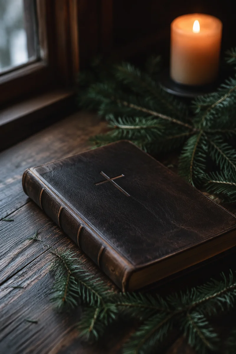 Leather Bible with Evergreen Candlelight