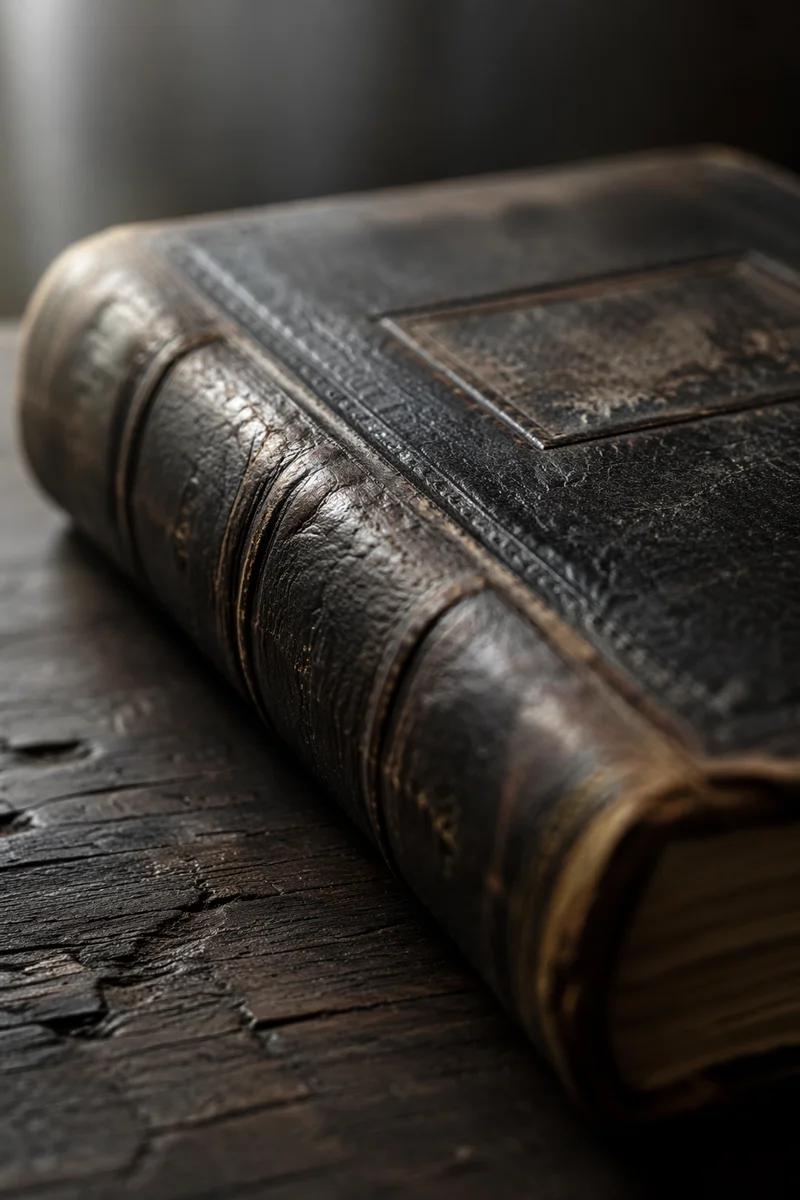 Aged Leather Bible on Dark Wood