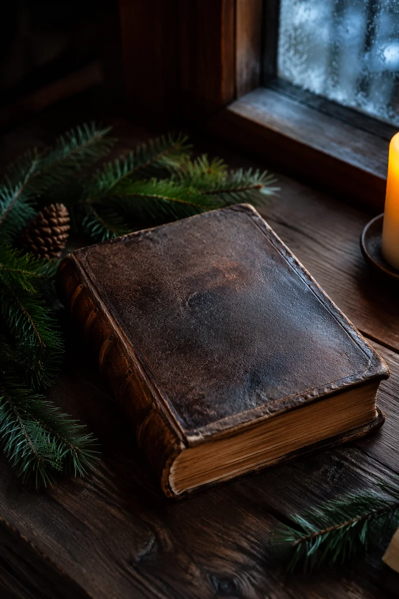 Leather Bible on Dark Walnut Table