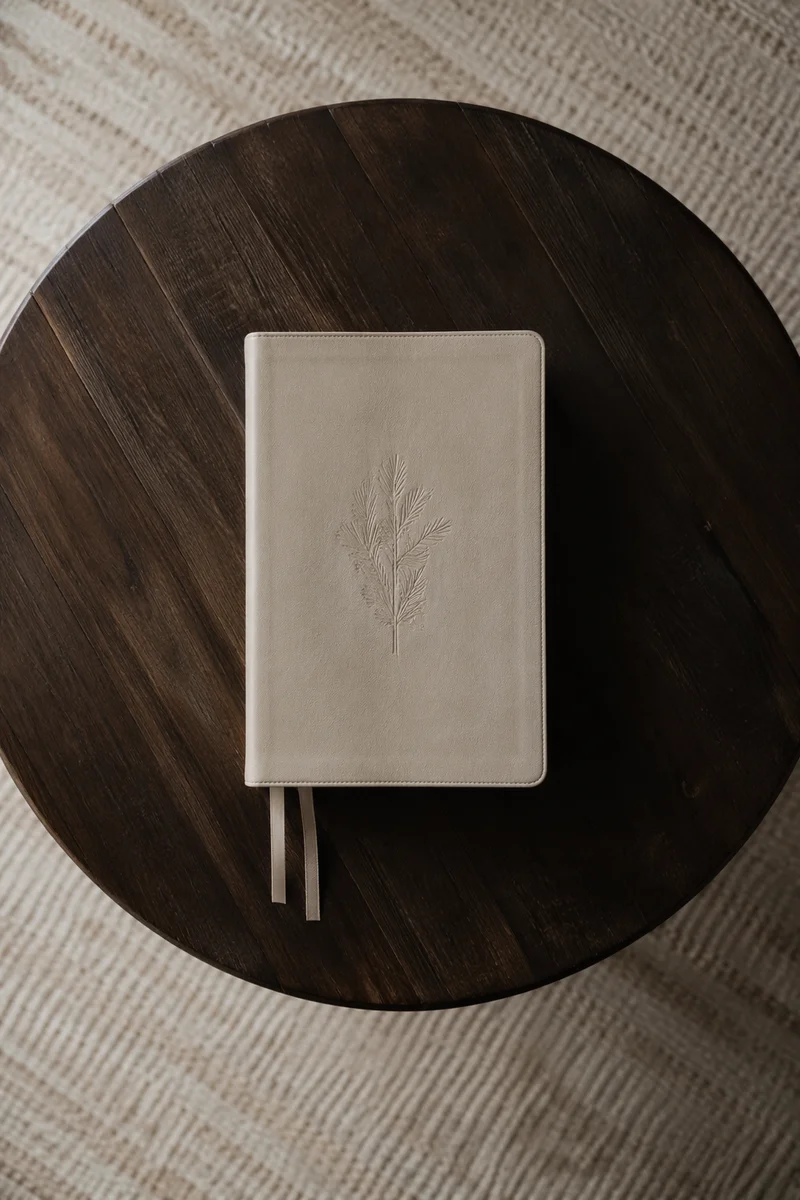 Leather Bible on Dark Wooden Table