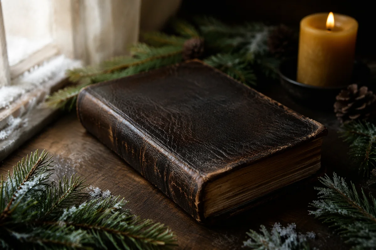 Leather Bible on Dark Walnut with Evergreen