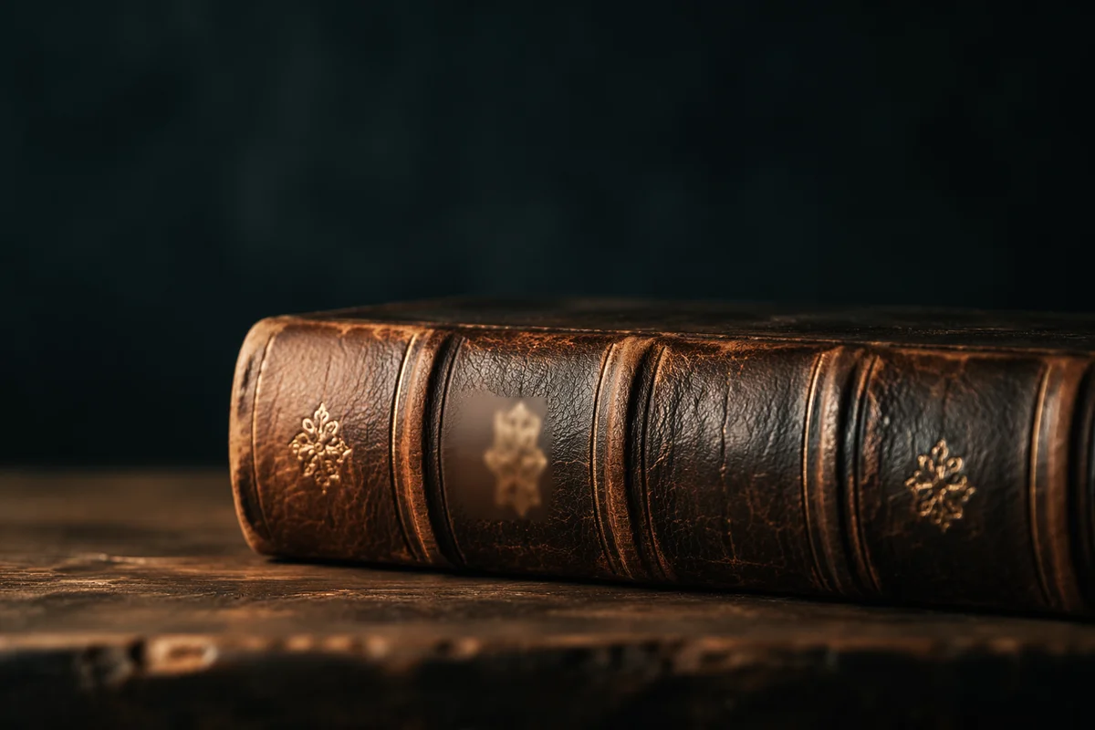 Leather Bible on Dark Wooden Table