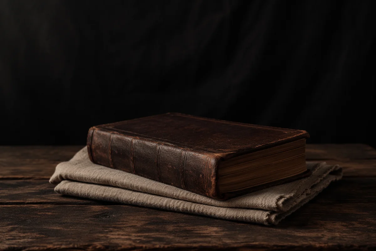 Worn Leather Bible on Dark Wood