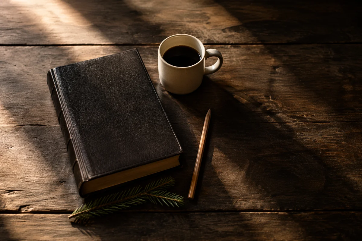 Leather Bible on Rustic Dark Wood