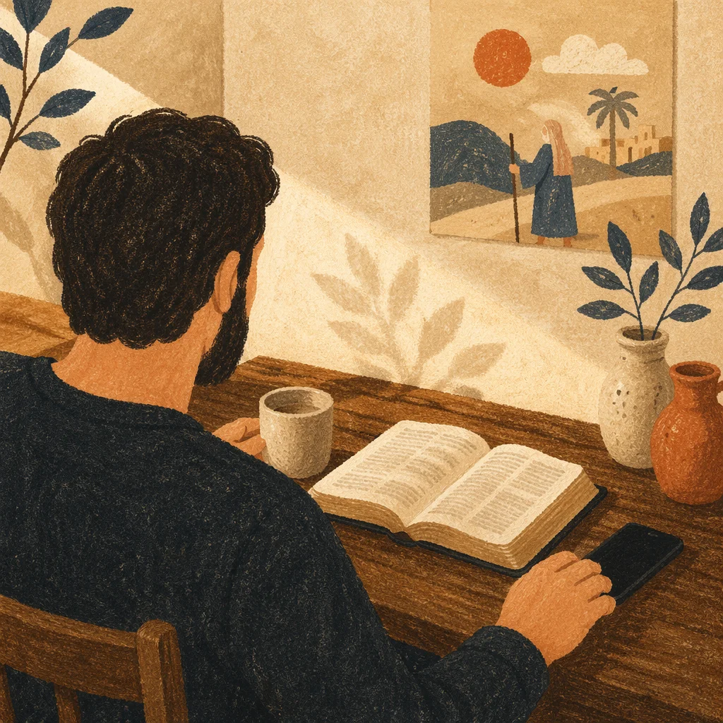 Morning Bible Devotion at Wooden Desk