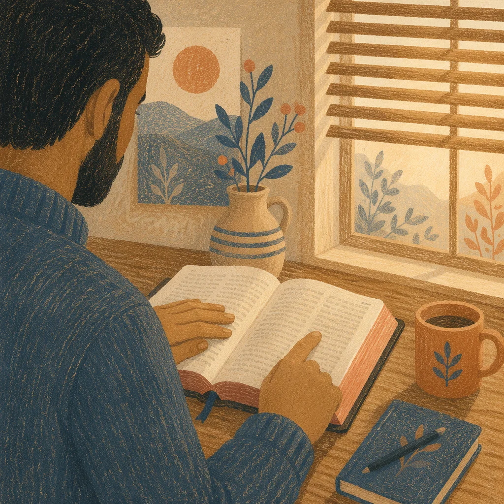 Man Reading Bible in Morning Light