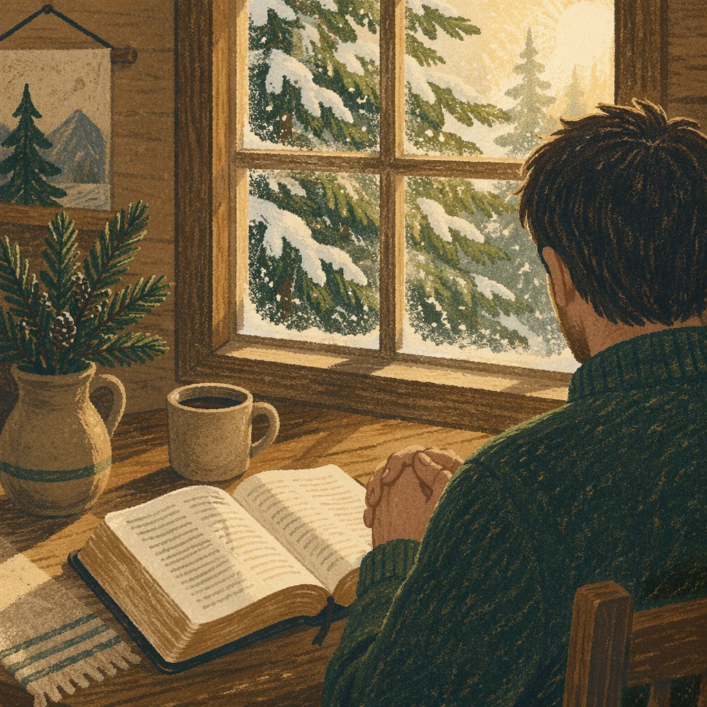 Morning Bible Reading in Evergreen Cabin