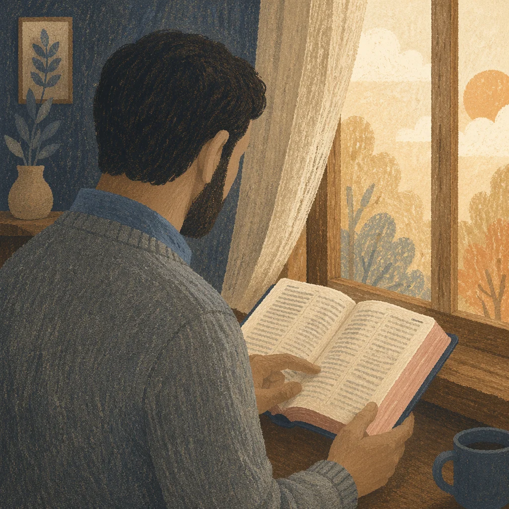 Man Reading Bible in Morning Light