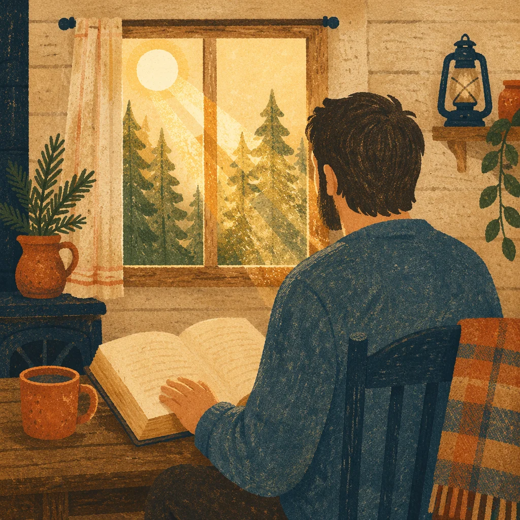 Morning Bible Reading in Evergreen Cabin