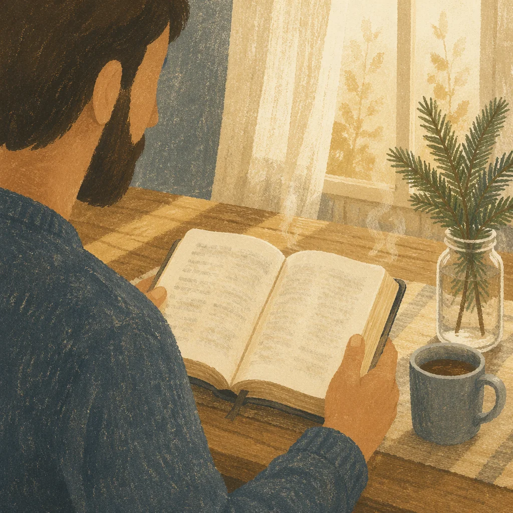 Man Reading Bible in Morning Light