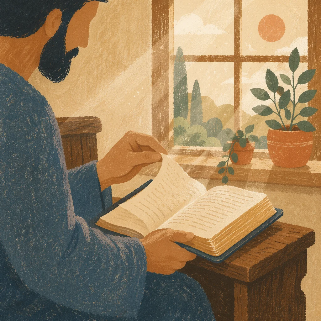 Man Reading Bible in Morning Light