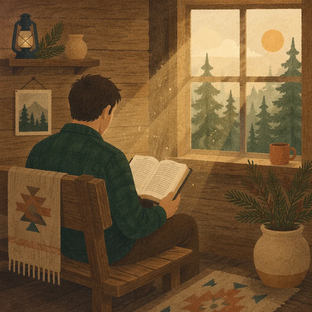 Morning Bible Reading in Evergreen Cabin