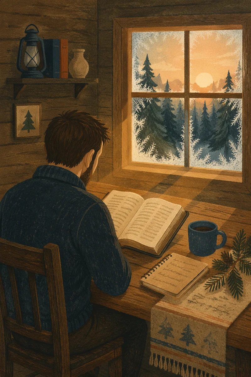 Morning Bible Reading in Evergreen Cabin