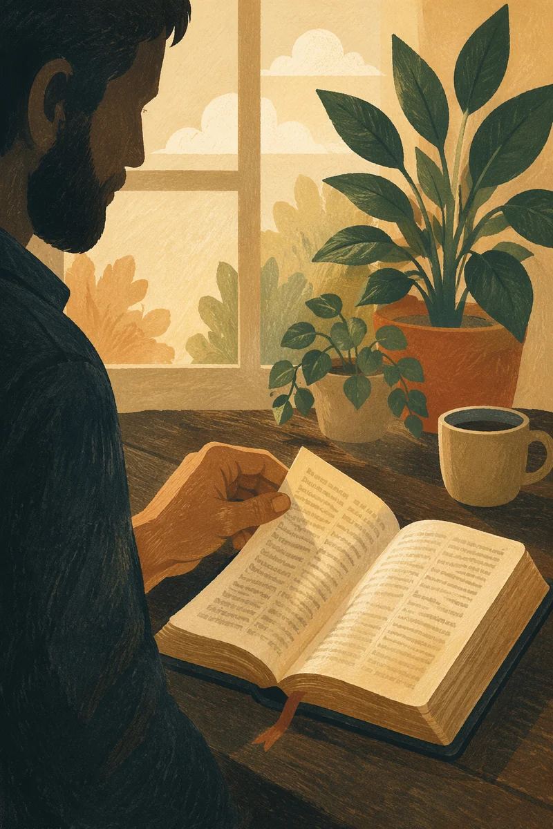 Man Reading Bible in Morning Light