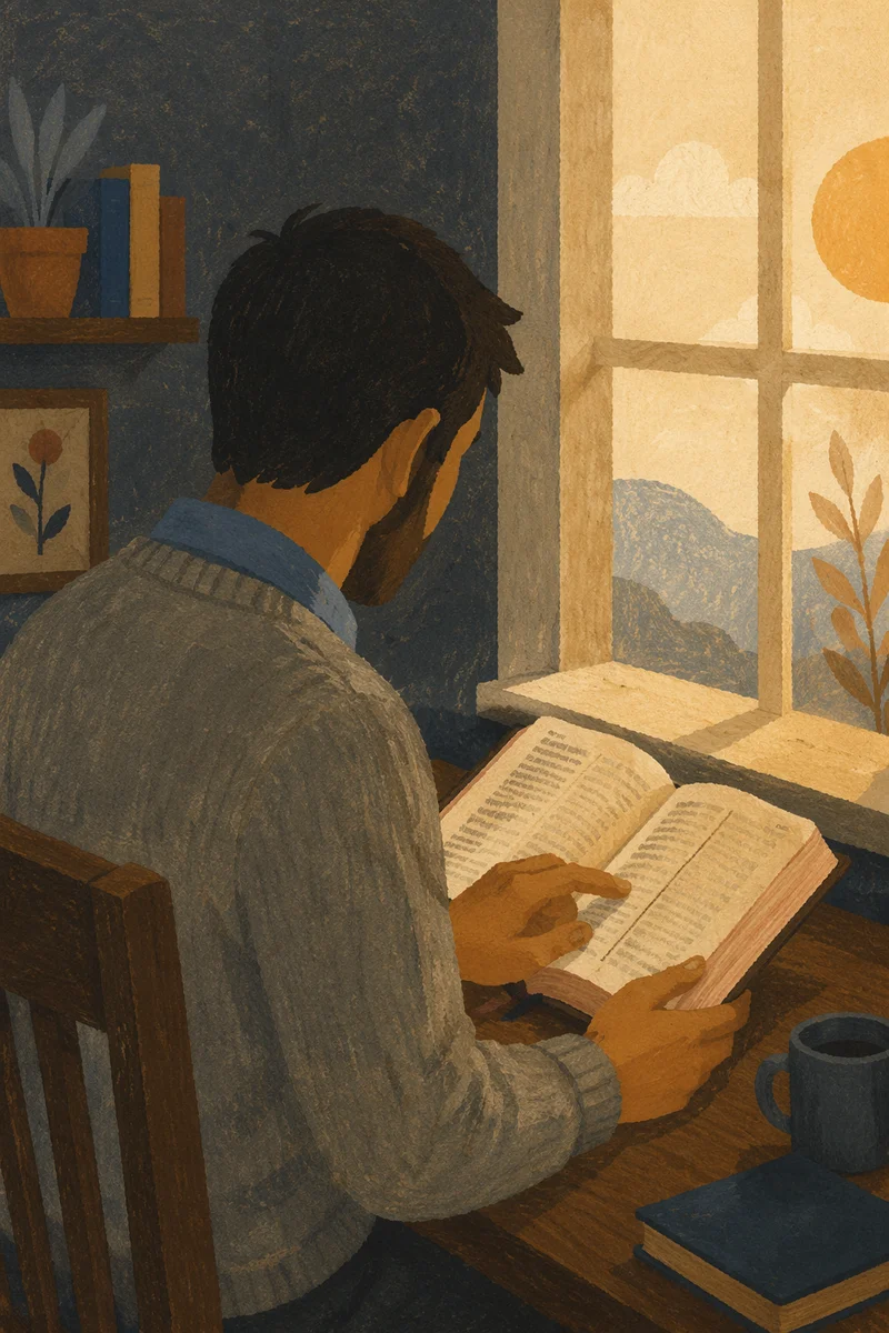 Man Reading Bible in Morning Light