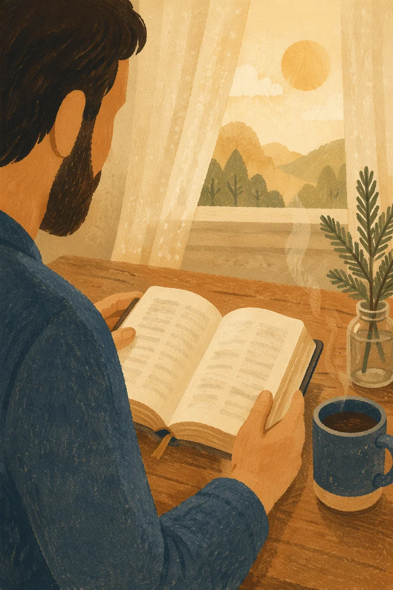 Man Reading Bible in Morning Light