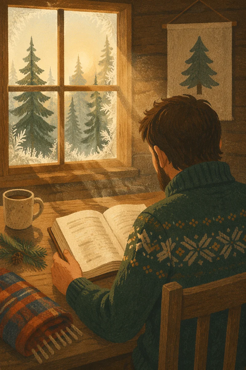 Morning Bible Reading in Evergreen Cabin Light