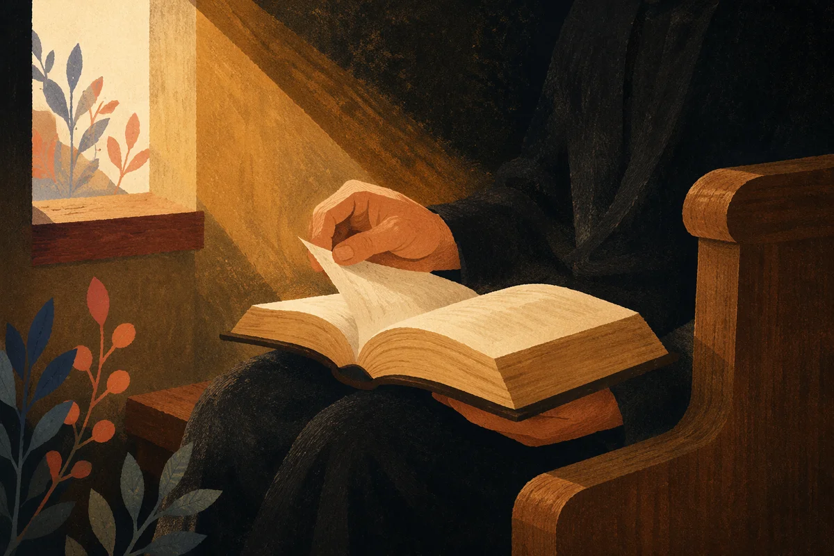 Morning Light Bible Reading on Wooden Pew