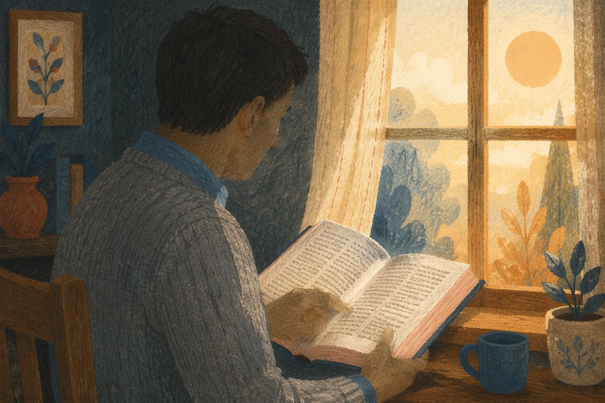 Man Reading Bible in Morning Light