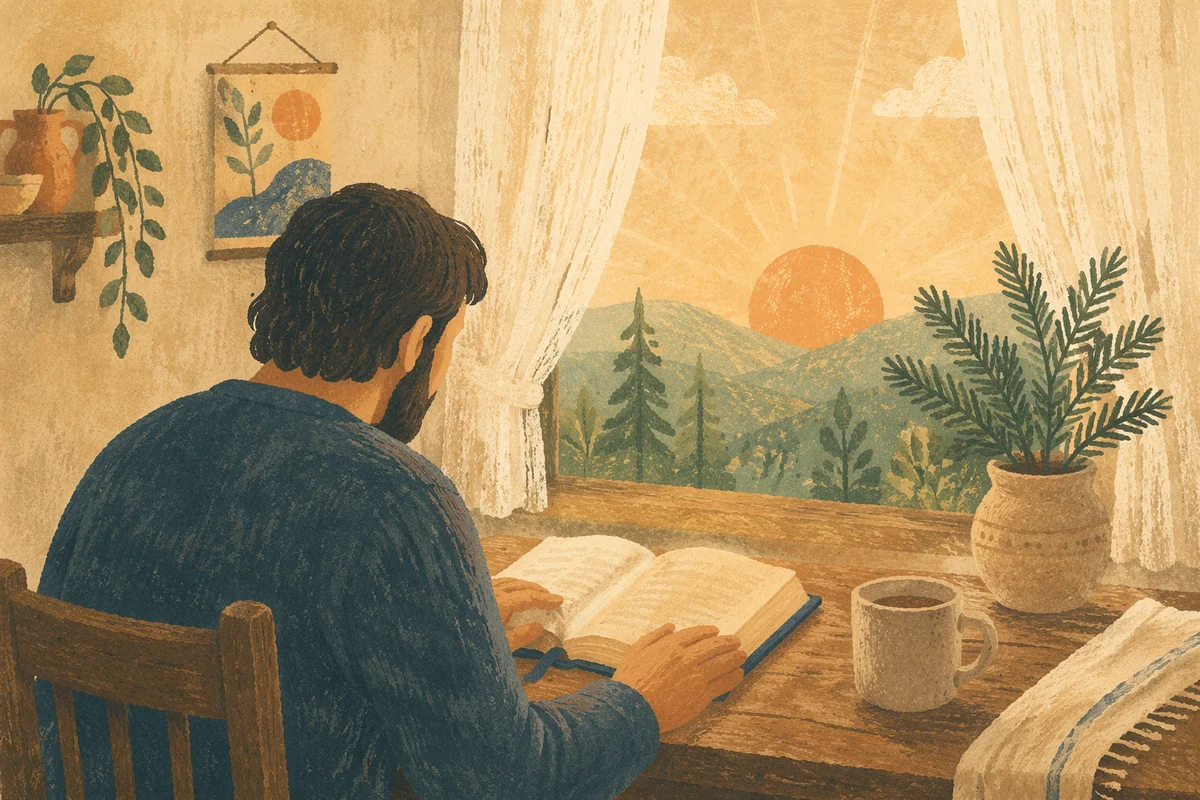 Man Reading Bible in Morning Light