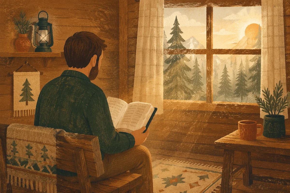 Morning Bible Reading in Evergreen Cabin