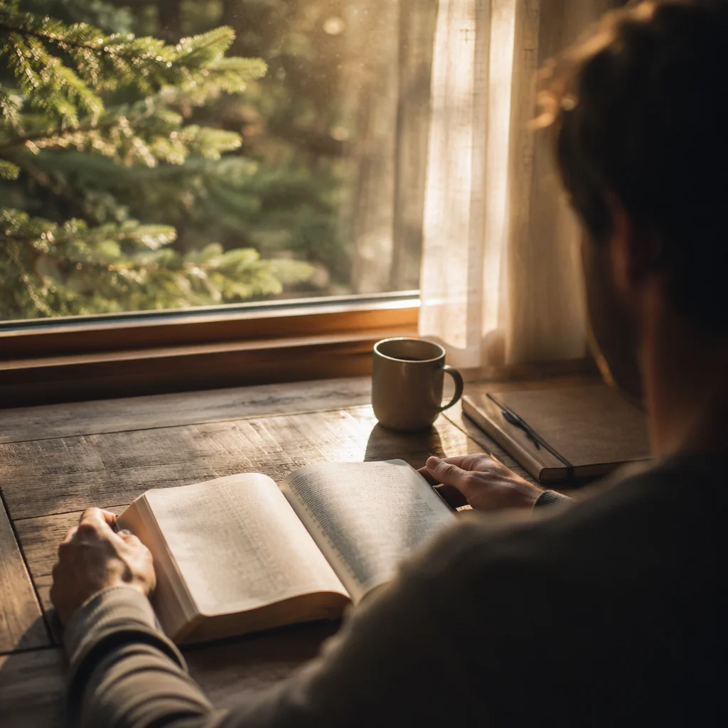 Man Reading Bible in Morning Light