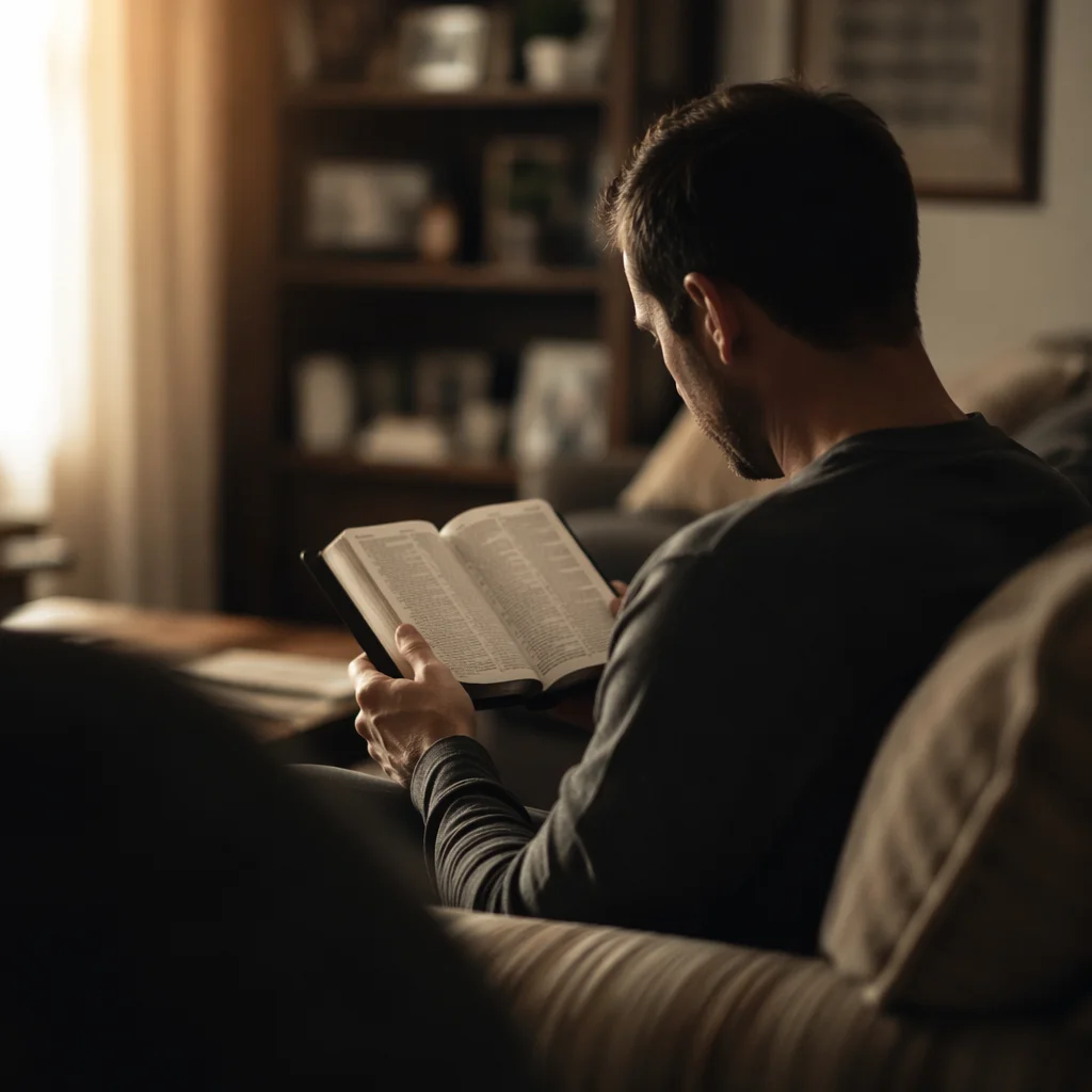 Man Reading Bible in Morning Light