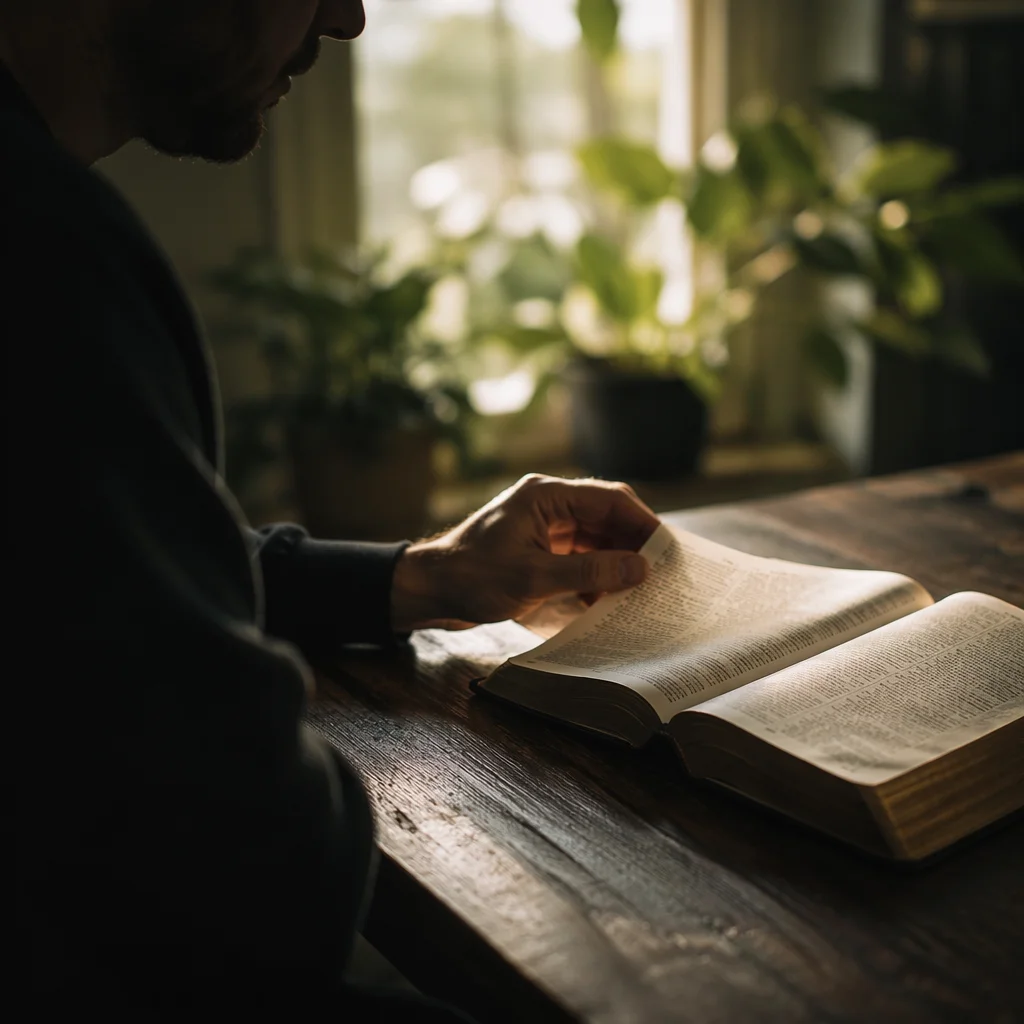 Man Reading Bible in Morning Light