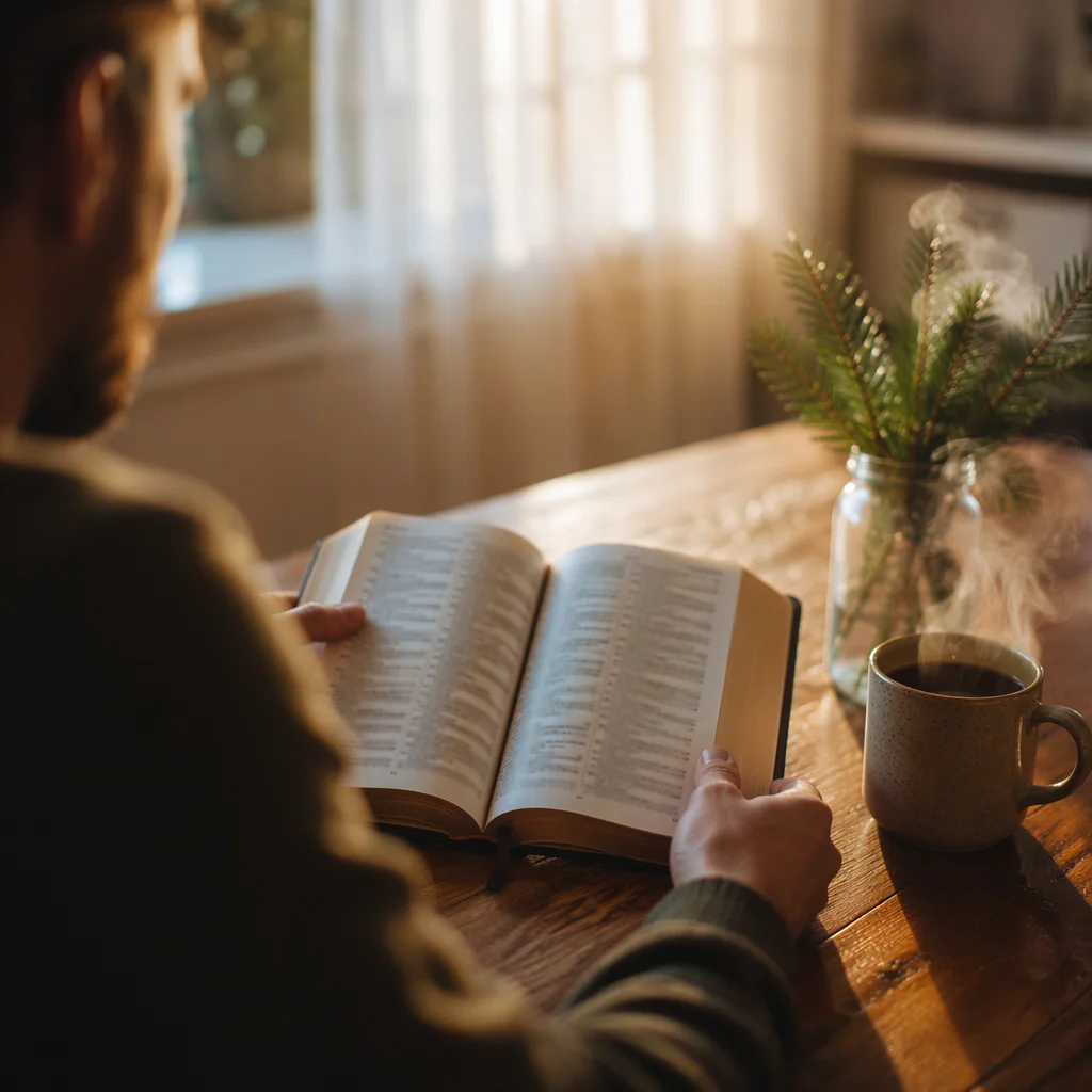 Man Reading Bible in Morning Light