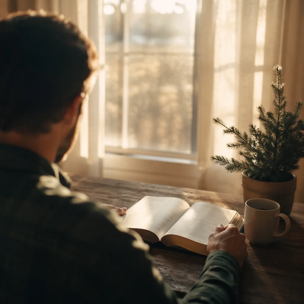 Man Reading Bible in Morning Light