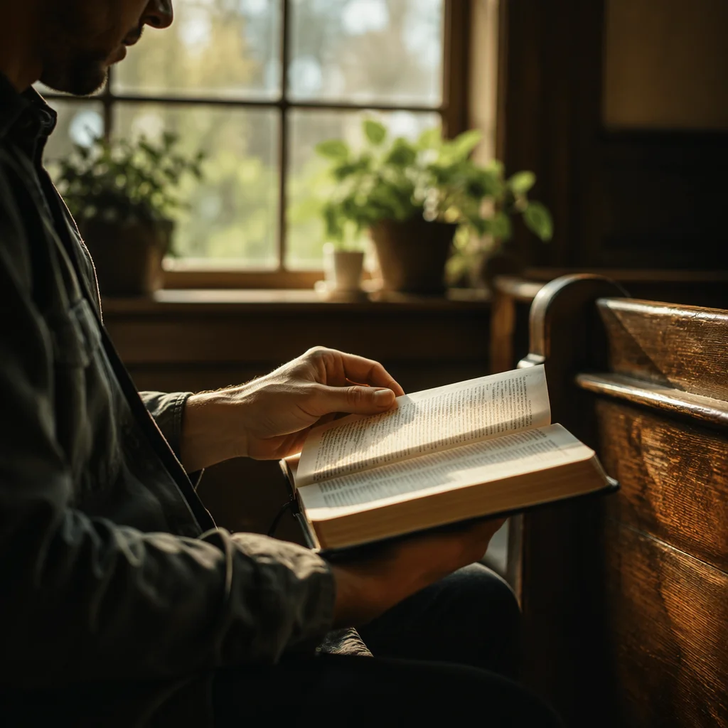 Man Reading Bible in Morning Light