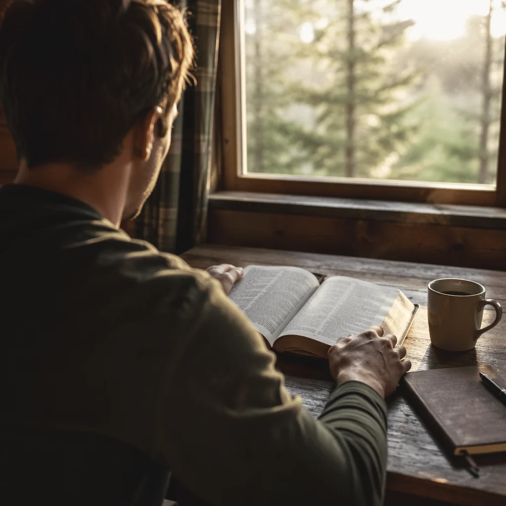 Morning Bible Reading in Cabin Light