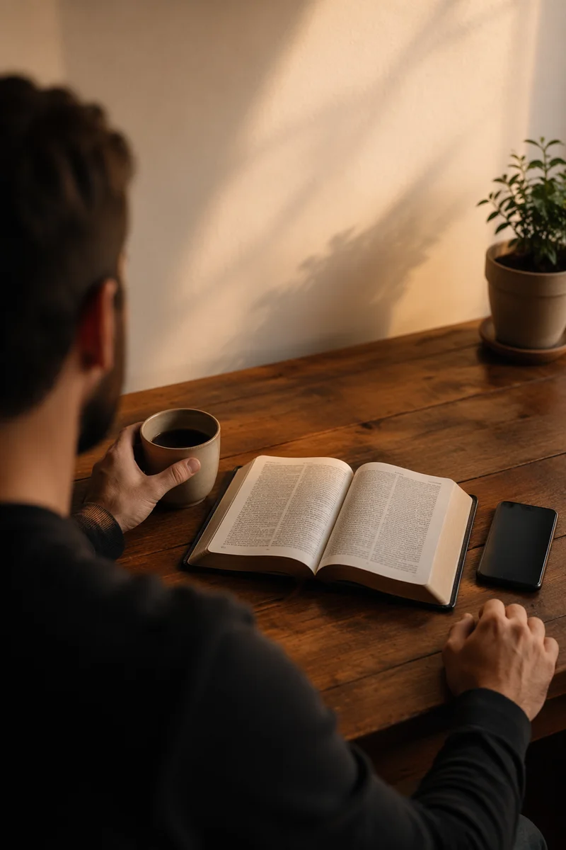 Morning Devotion at a Wooden Desk