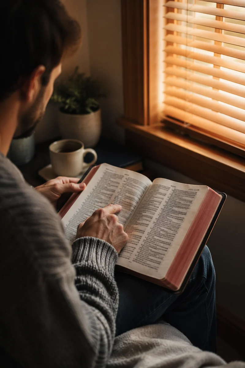 Man Reading Bible in Morning Light
