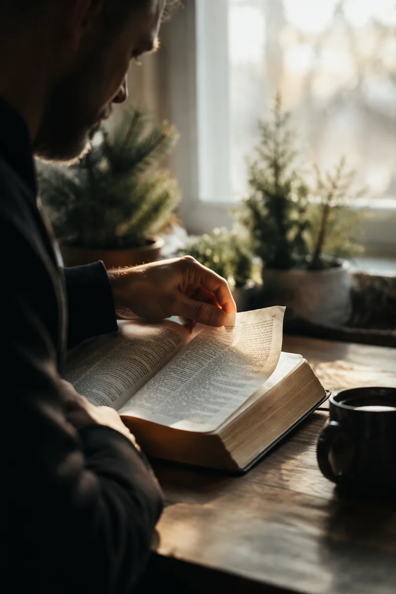 Man Reading Bible in Morning Light