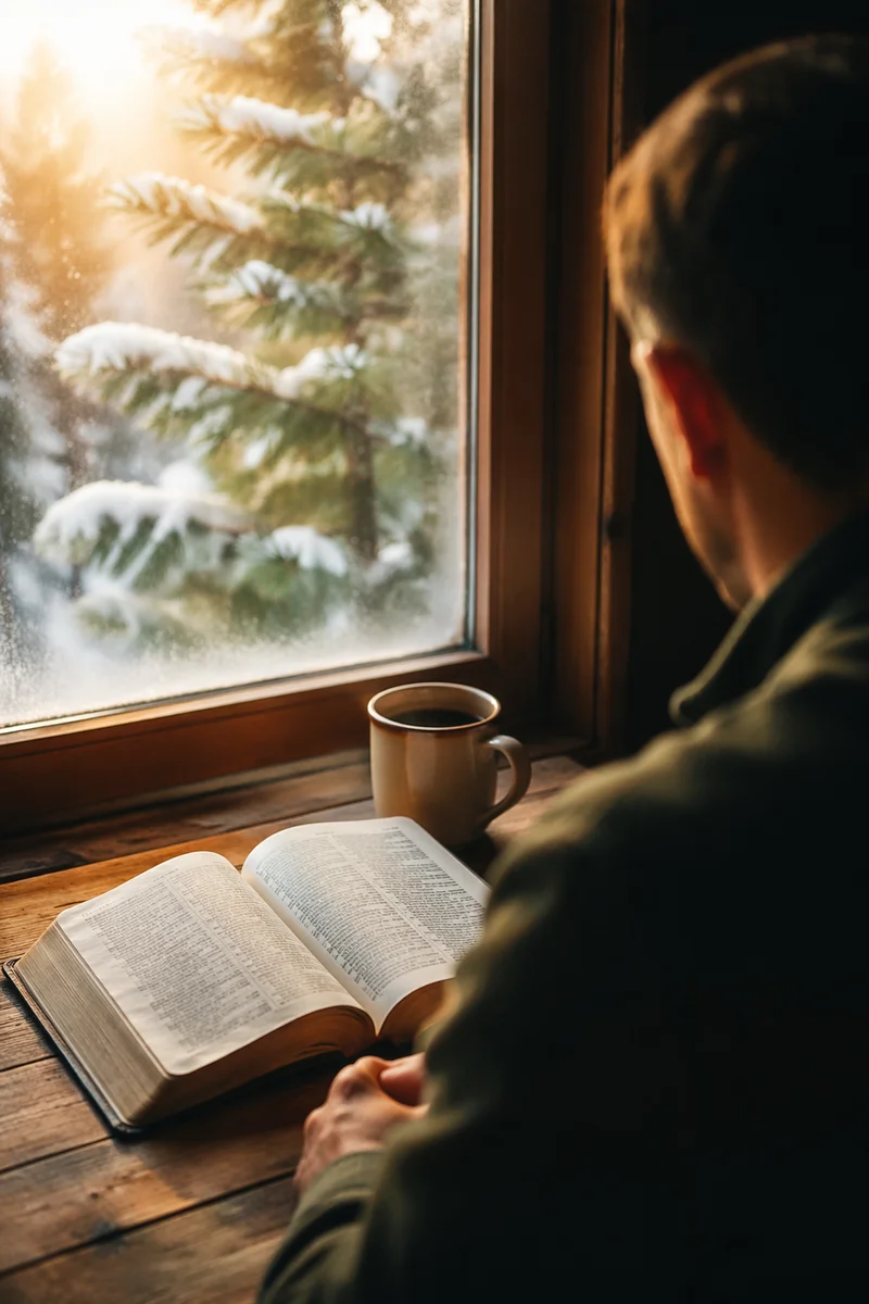 Morning Bible Reading in Evergreen Cabin