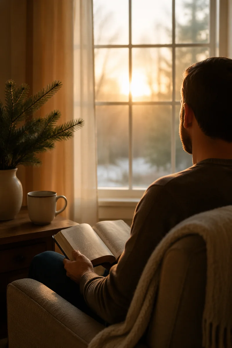 Man Reading Bible in Morning Light