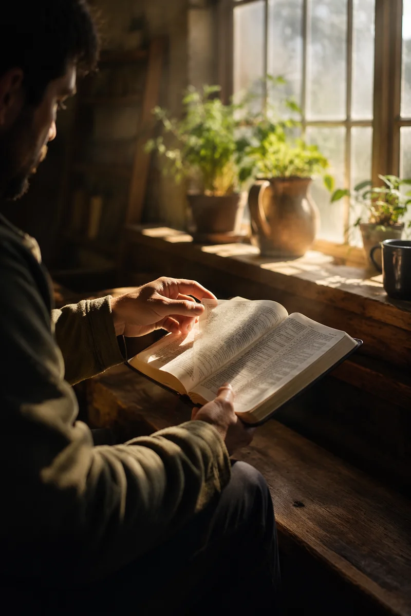 Man Reading Bible in Morning Light